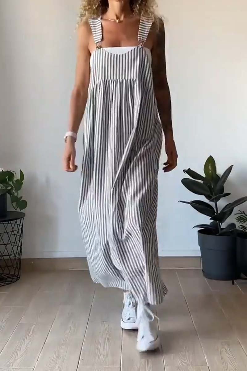 Casual striped suspender dress